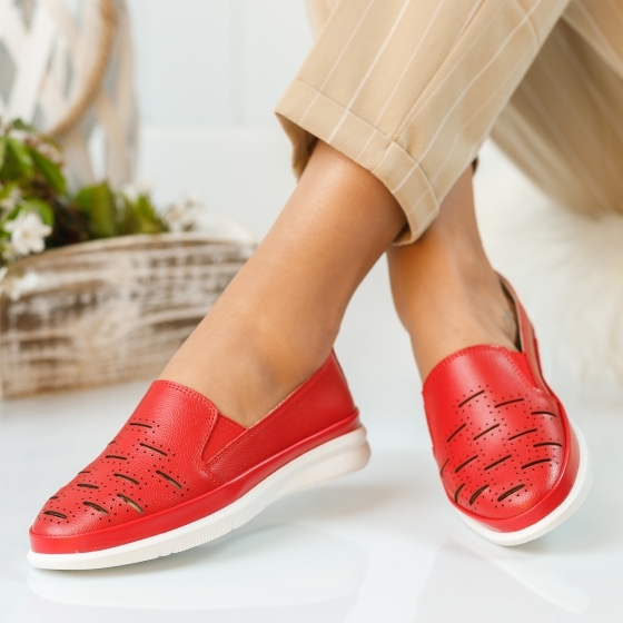 Természetes bőr cipő piros Padova #892PN