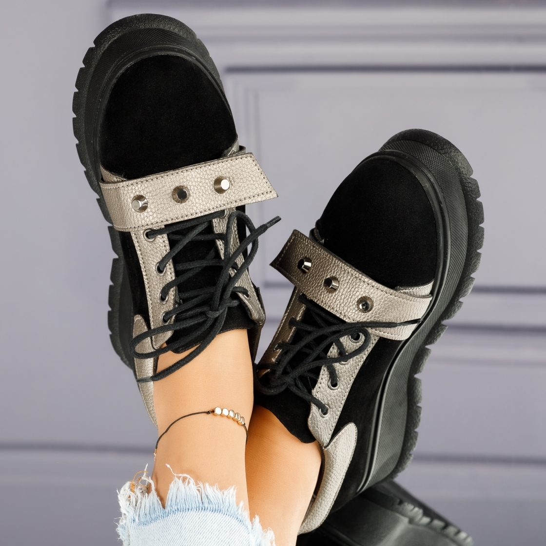 Alkalmi cipő fekete/szürke Emily #4036M
