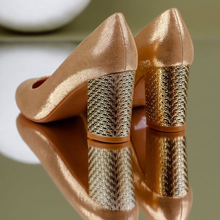 Pantofi Dama cu Toc Kiara Roz-Aurii #7059M