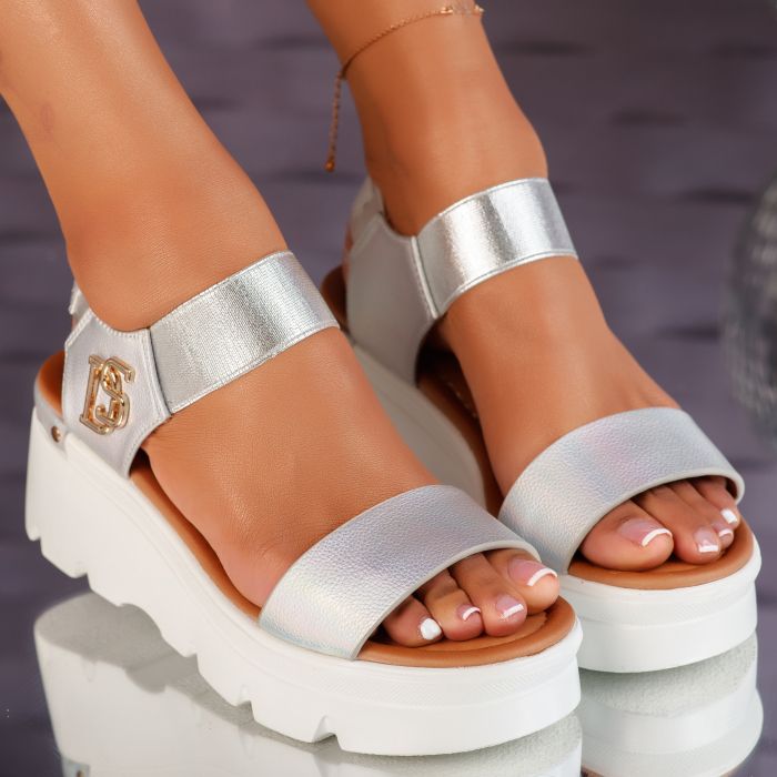 Sandale Dama cu Platforma Monroe Argintii #10266