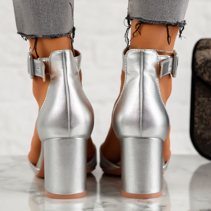 Дамски сандали на ток Nico сребро #10856