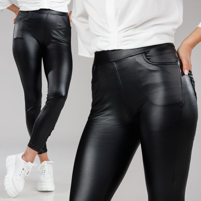 Дамски панталон от екологична кожа Carina черен #A258