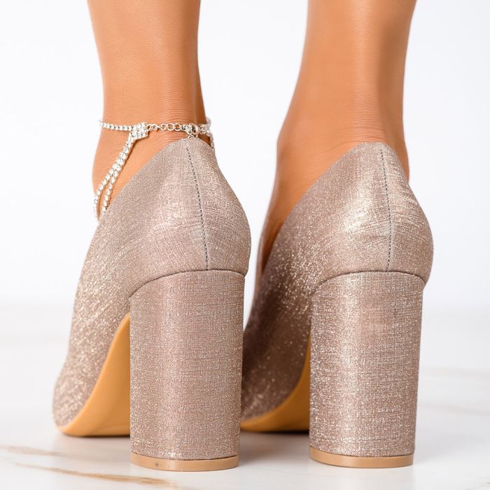 Pantofi Dama cu Toc Anabelle Roz/Aurii #13282