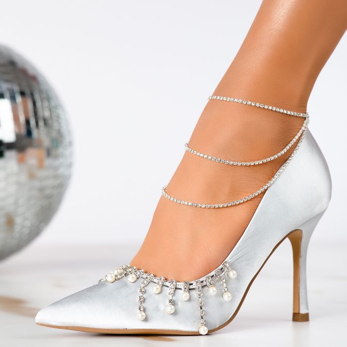 Дамски обувки с ток Lora сребро #13290
